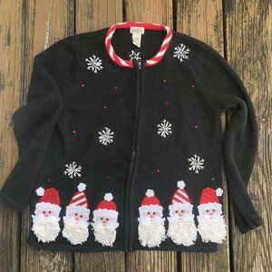 Ugly Christmas Sweater Cardigan 3D Embroidery L Classic Elements Vintage 80s 90s